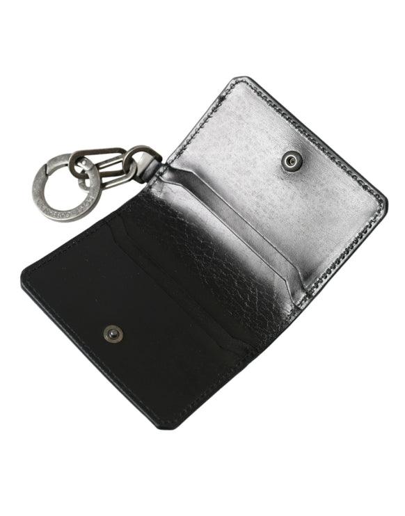 Cartera Bifold de Piel Negra con Logotipo y Llavero