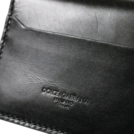 Cartera Bifold de Piel Negra con Logotipo y Llavero