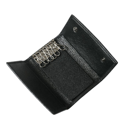 Black Calf Leather Logo Plaque Trifold Keyring Key Holder