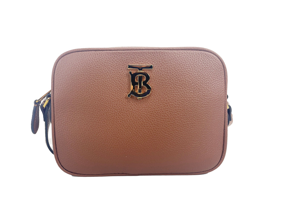 Bolsa pequeña de cuero Tan Cámara Crossbody TB Logo