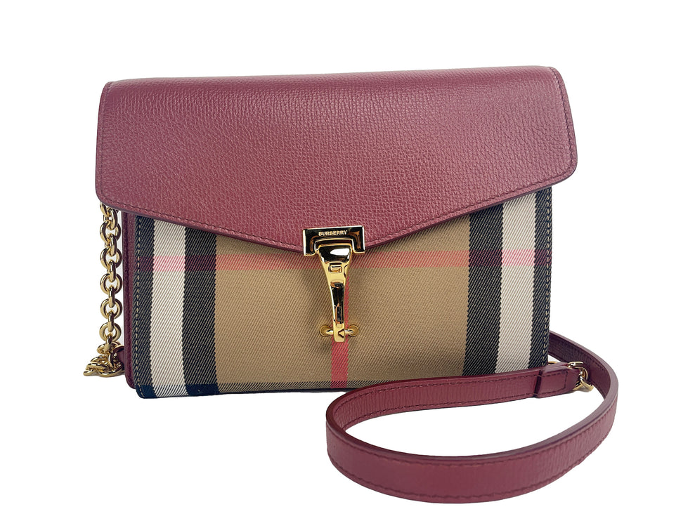 Macken Small Crimson House Check Check Leather Crossbody Sac