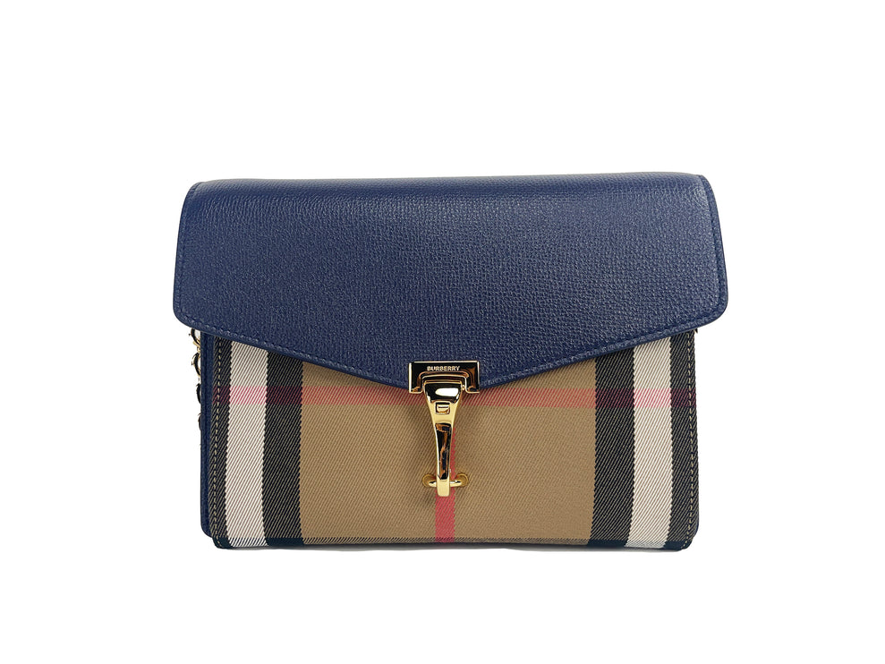 Macken Small Regency Blue House Check Couir Crossbody Sac