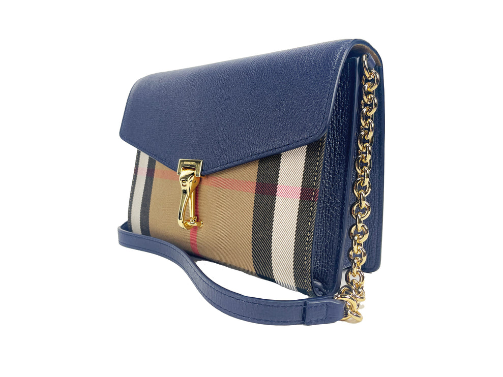 Macken Small Regency Blue House Check Couir Crossbody Sac