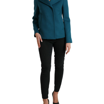 Blue Trench Wool Cashmere Short Coat Jacket