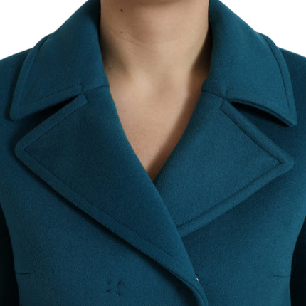 Blue Trench Wool Cashmere Short Coat Jacket