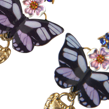 Gold Purple Crystal Butterfly Heart Locket Earrings