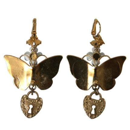 Gold Purple Crystal Butterfly Heart Locket Earrings