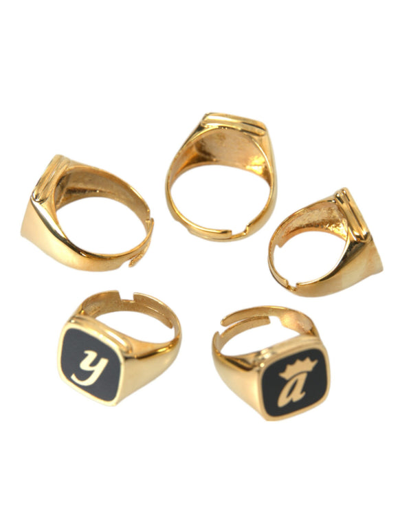 Gold Brass Real Enamel Set de 5 anillos