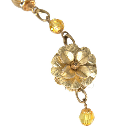 Crystal Flower Filigree Gold Brass Statement Necklace