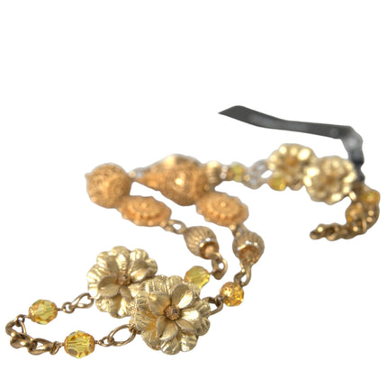 Crystal Flower Filigree Gold Brass Statement Necklace