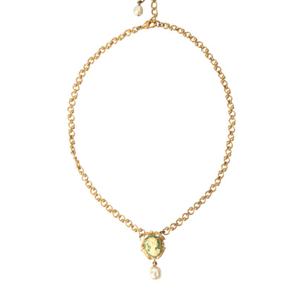 Gold Brass Chain Pearl Pendant Charm Necklace