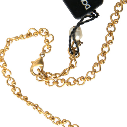 Gold Brass Chain Pearl Pendant Charm Necklace