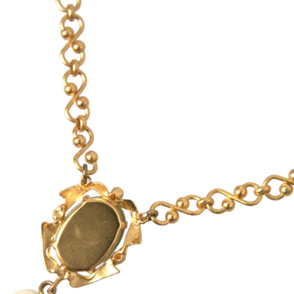 Gold Brass Chain Pearl Pendant Charm Necklace