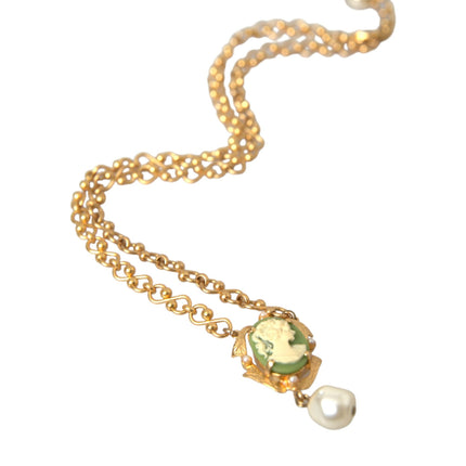 Gold Brass Chain Pearl Pendant Charm Necklace