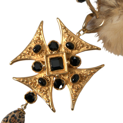 Gold Black Crystals Lapin Fur Filigree Chocker Necklace