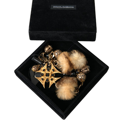 Gold Black Crystals Lapin Fur Filigree Chocker Necklace