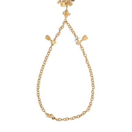 Gold Brass Chain Crystal Floral Pendant Charm Necklace