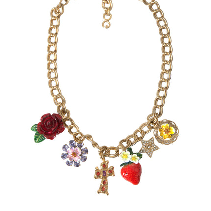 Gold Chain Rose Cross Strawberry Star Pendant Necklace