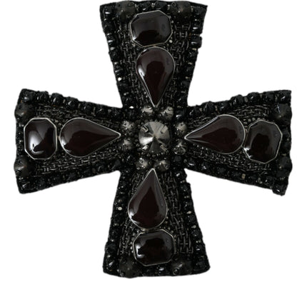 Broche à broches croisées ornées de cristaux noirs