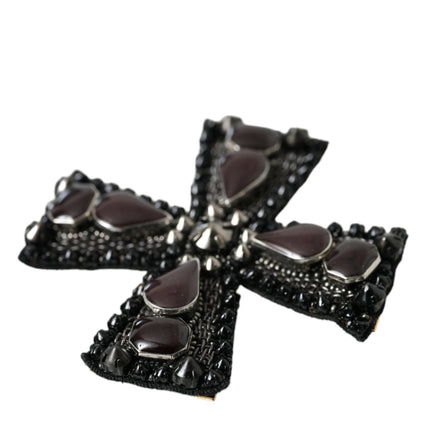 Broche à broches croisées ornées de cristaux noirs