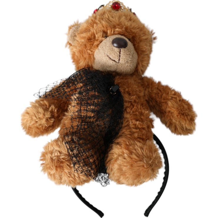 Bruine teddybeer gouden kristallen kroon haarband diadeem