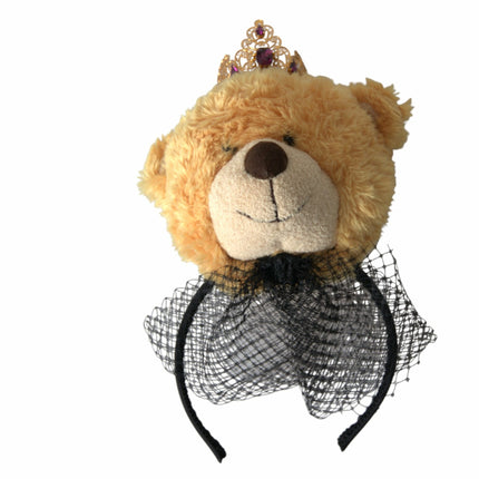 Bruine teddybeer gouden kristallen kroon haarband diadeem