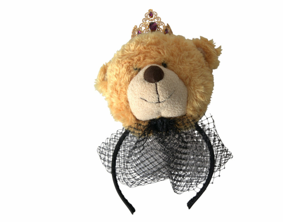 Bruine teddybeer gouden kristallen kroon haarband diadeem