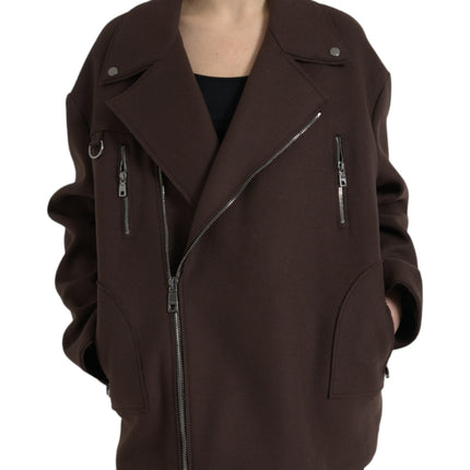 Brown Coat Short Biker Wool Jacket