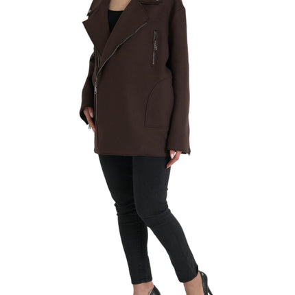 Brown Coat Short Biker Wool Jacket