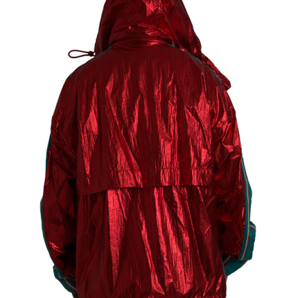 Red Nylon Hooded Pullover Sweatshirt Jacket