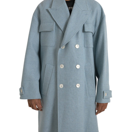 Blue Double Breasted Trench Coat Jacket