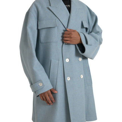 Blue Double Breasted Trench Coat Jacket