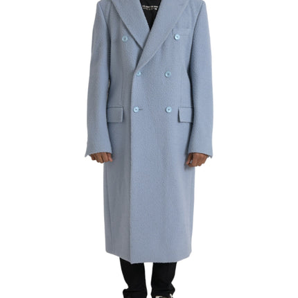 Blue Double Breasted Long Trench Coat Jacket