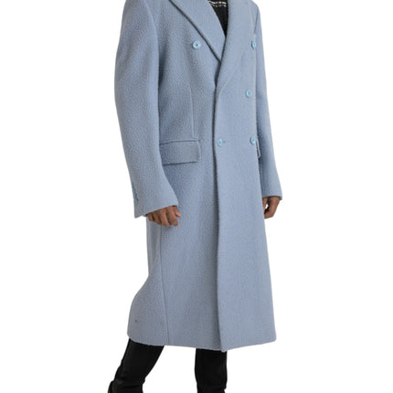 Blue Double Breasted Long Trench Coat Jacket