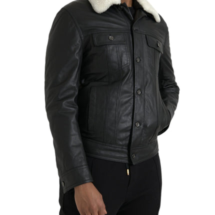 Black Leather Fur Collar Biker Coat Jacket