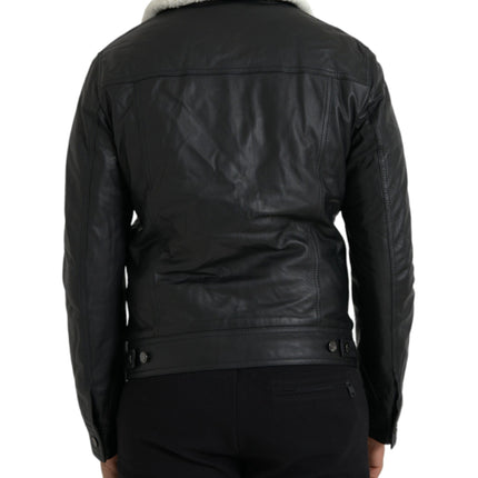 Black Leather Fur Collar Biker Coat Jacket