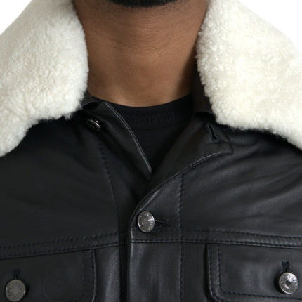 Black Leather Fur Collar Biker Coat Jacket