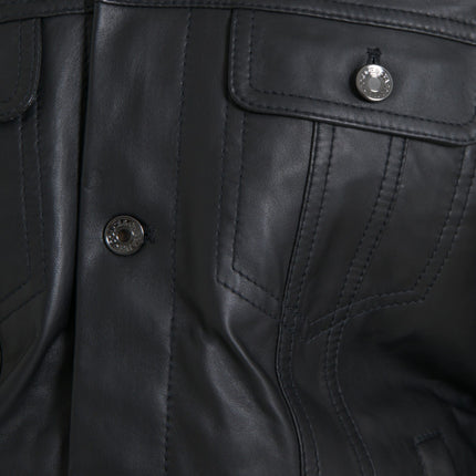 Black Leather Fur Collar Biker Coat Jacket