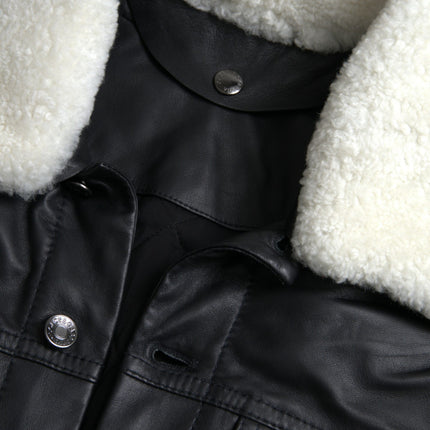 Black Leather Fur Collar Biker Coat Jacket