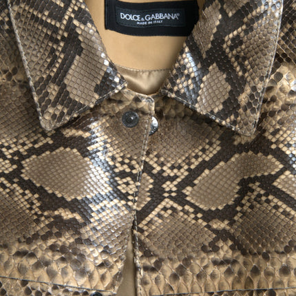 Chaqueta de ciclista de cuero exótico beige