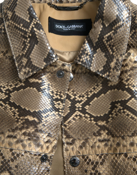 Chaqueta de ciclista de cuero exótico beige