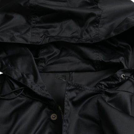 Chaqueta de viento largo con capucha de poliéster negro