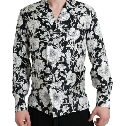 Botón floral negro negro camisa casual