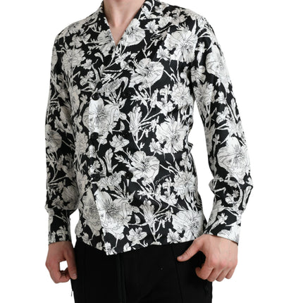 Botón floral negro negro camisa casual