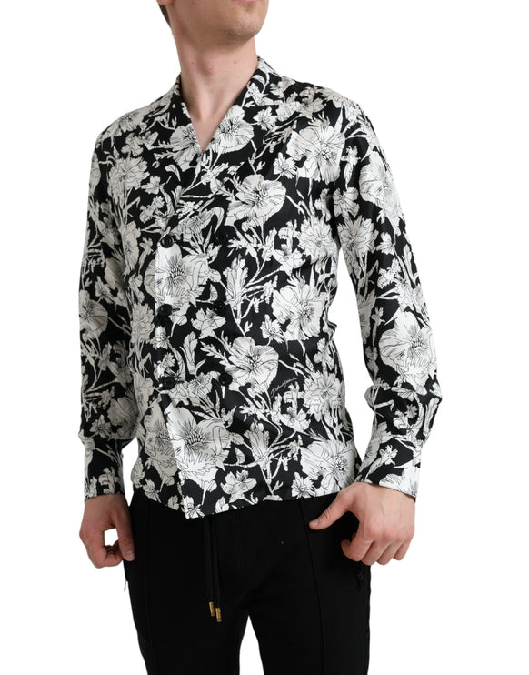 Botón floral negro negro camisa casual