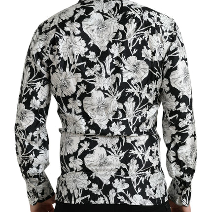 Botón floral negro negro camisa casual