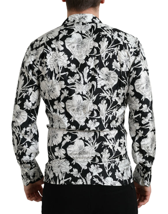 Botón floral negro negro camisa casual