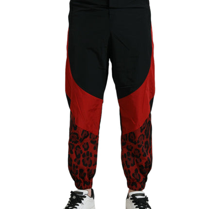 Pantalones de jogger de nylon de estampado de leopardo rojo negro