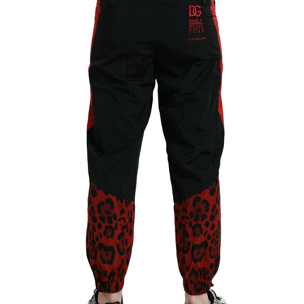 Pantalones de jogger de nylon de estampado de leopardo rojo negro