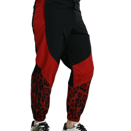 Pantalones de jogger de nylon de estampado de leopardo rojo negro